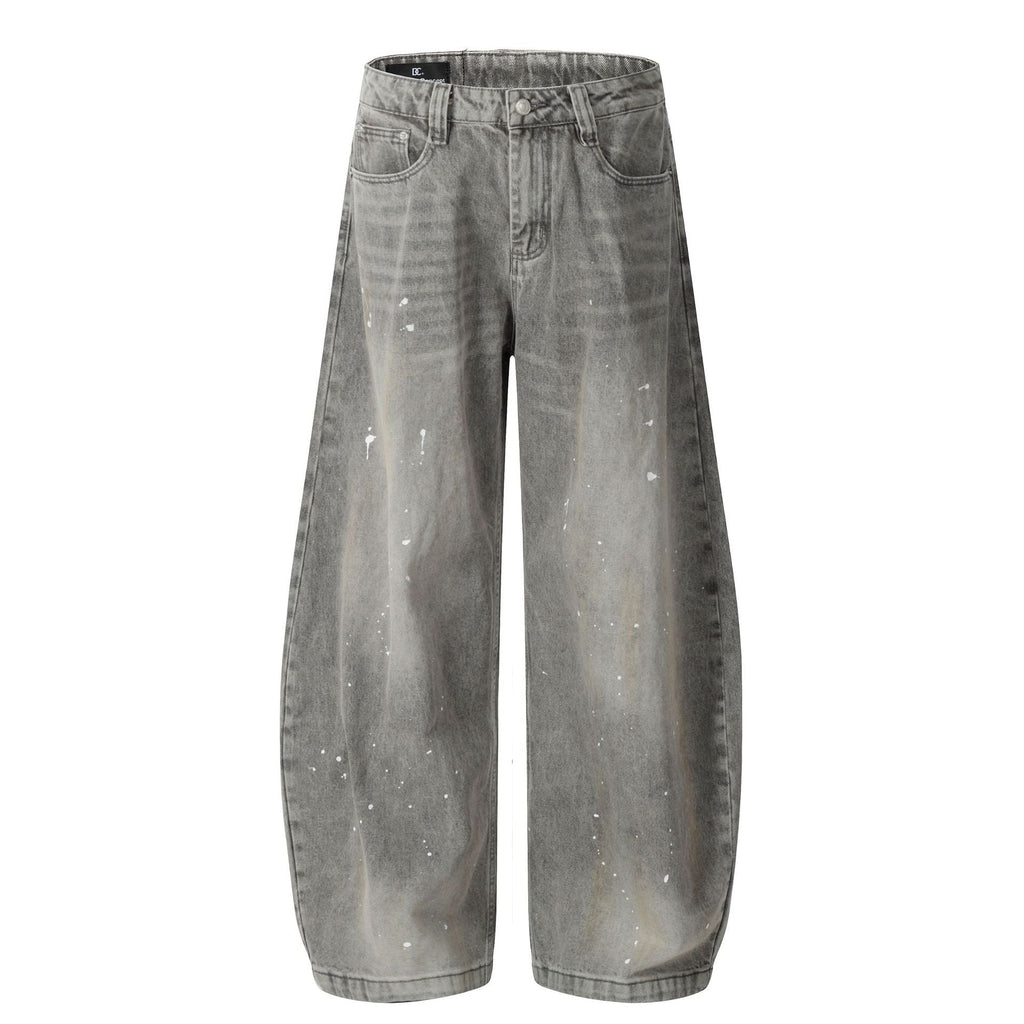 New high street retro inkjet denim wide-leg pants