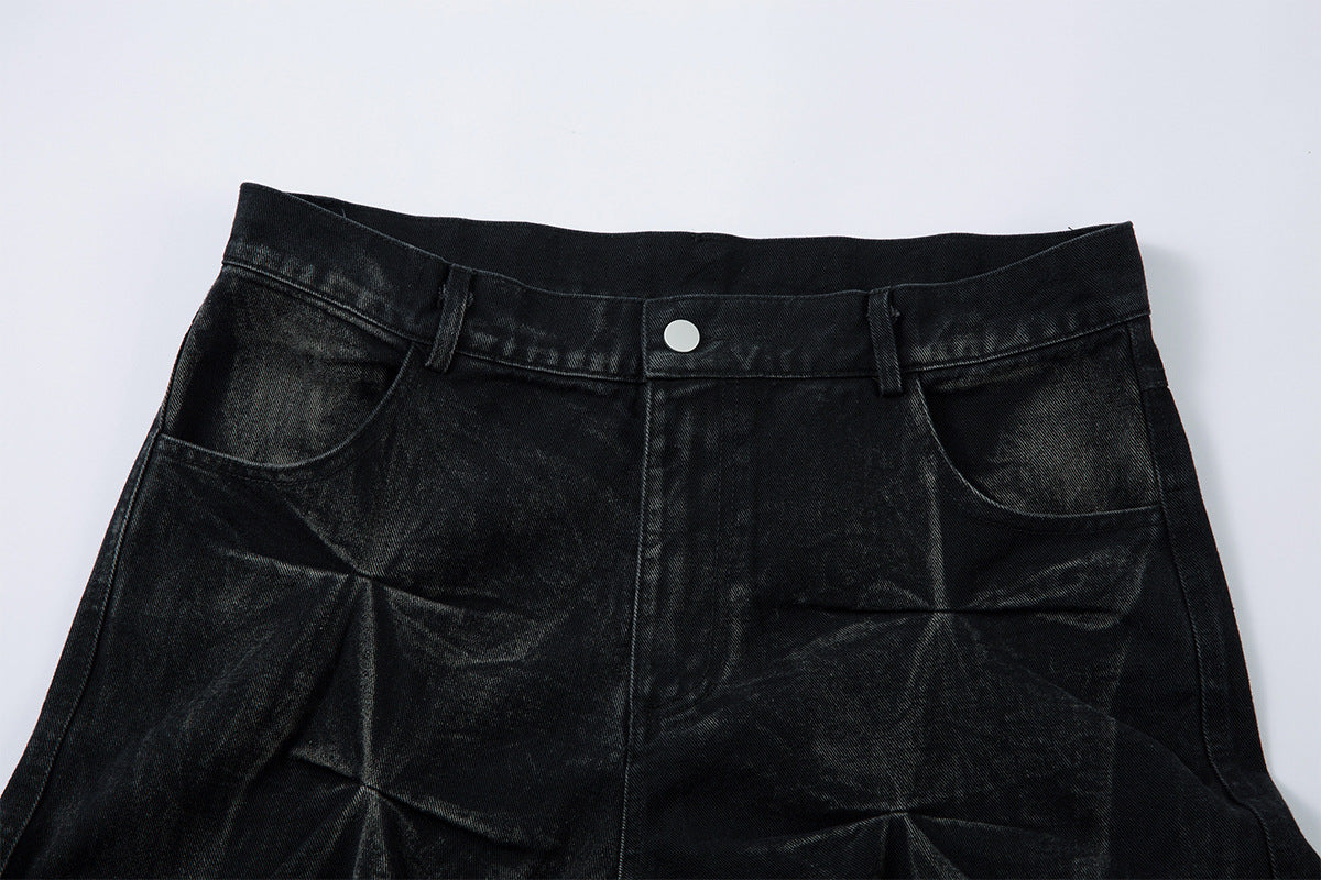 New Slimming Pleated Washed Jeans