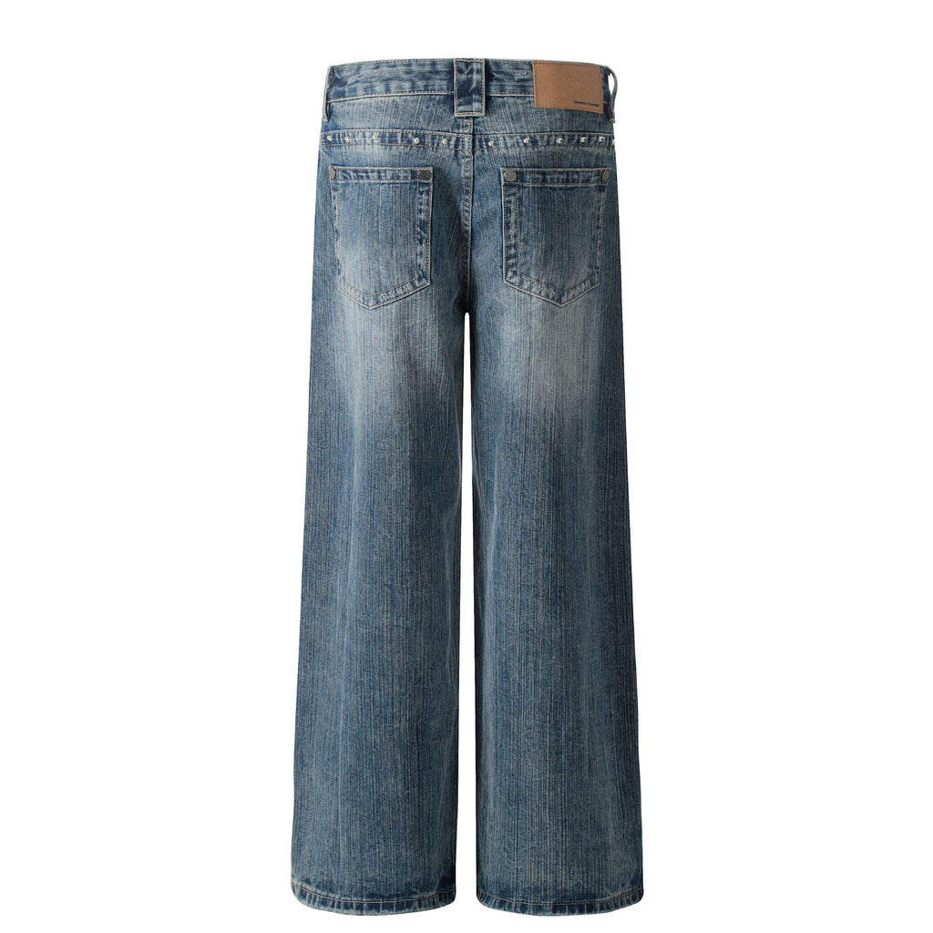 New retro straight-leg personalized rivet jeans