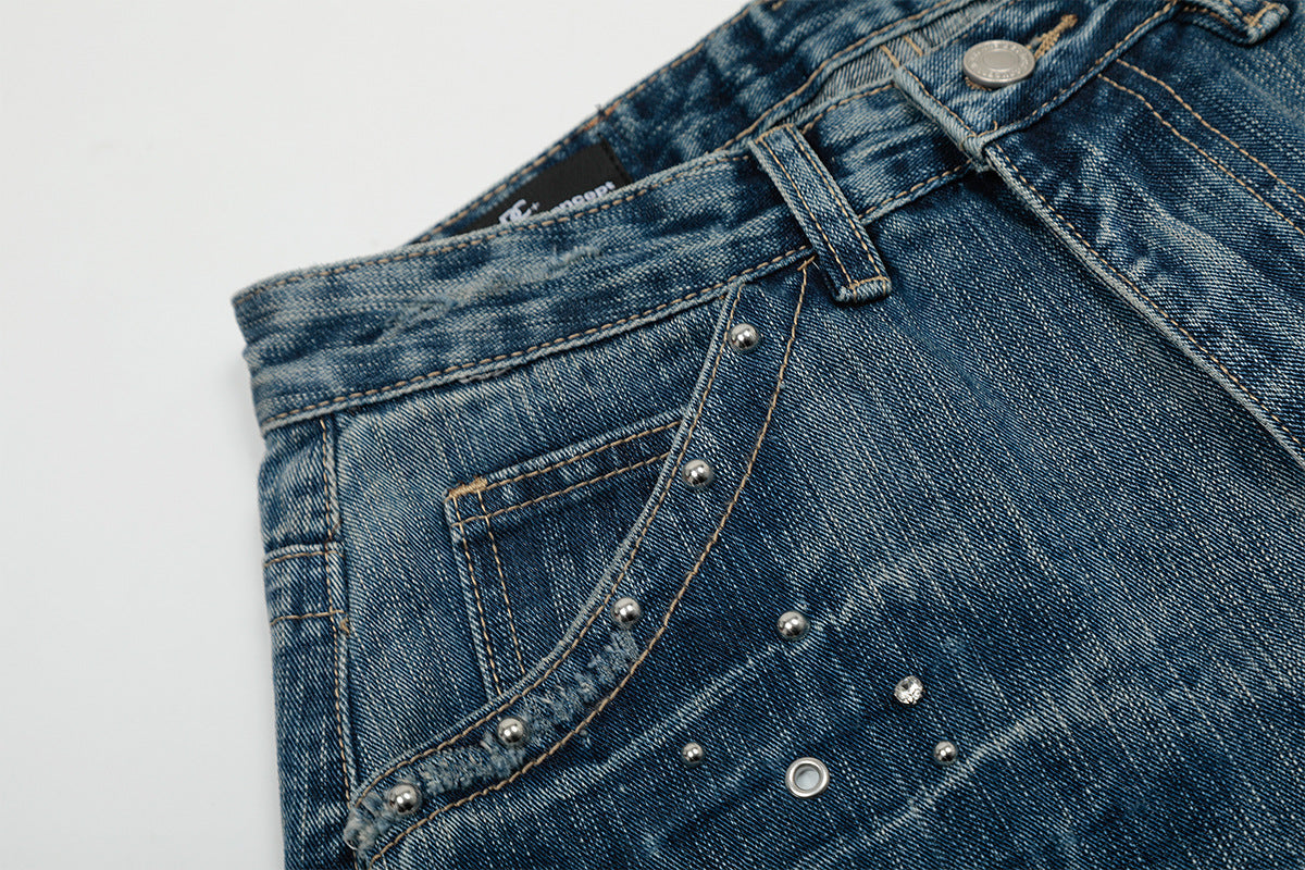New retro straight-leg personalized rivet jeans