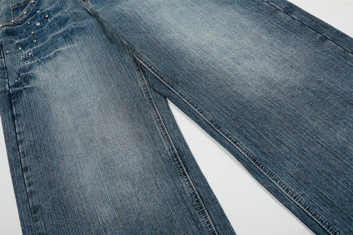 New retro straight-leg personalized rivet jeans