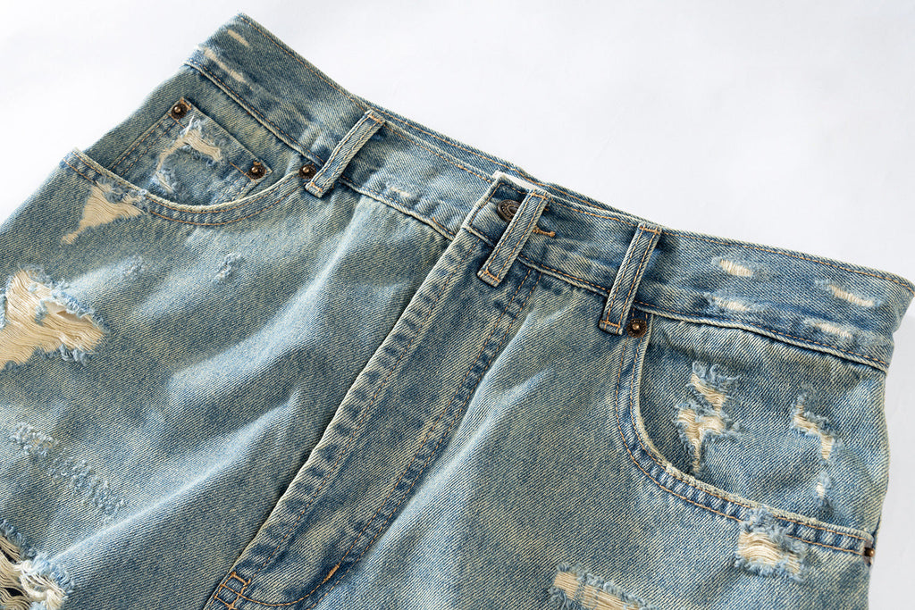 New Retro Loose Street Beggar Tassel Ripped Jeans